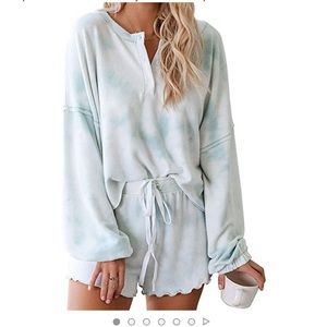 Two-piece blue Tie Dye Loungewear pj Set - Medium